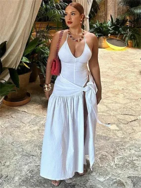 Flytonn 2 Piece-Set Female V-Neck Jumpsuit Outfits Sexy Lace-Up Pleated High Waist Skirt Sets For Women White Bandage Outfits 2024