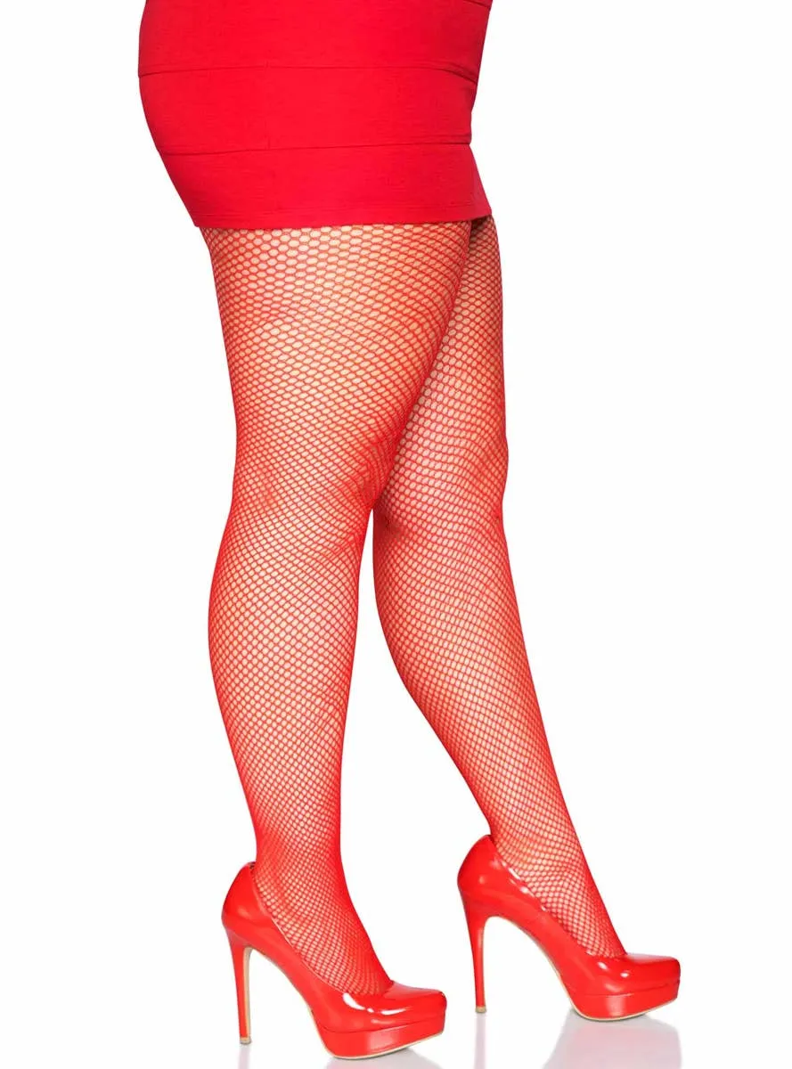 Full Length Red Plus Size Womens Fishnet Stockings