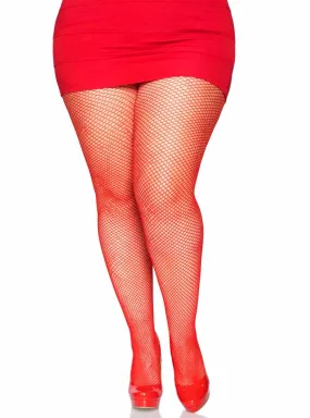 Full Length Red Plus Size Womens Fishnet Stockings