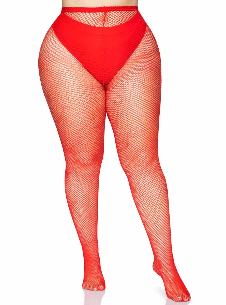 Full Length Red Plus Size Womens Fishnet Stockings