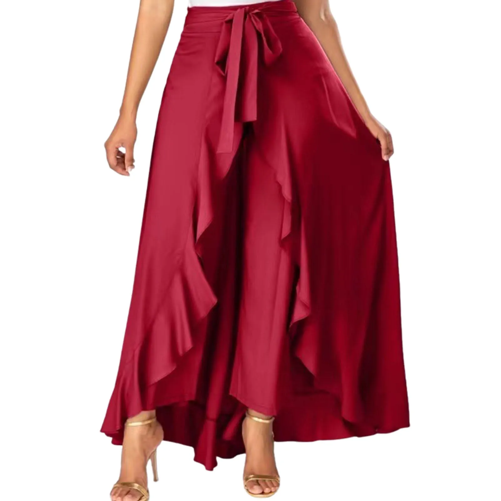 Funki Buys | Skirts | Women's Elegant Long Ruffled Skirt Pants