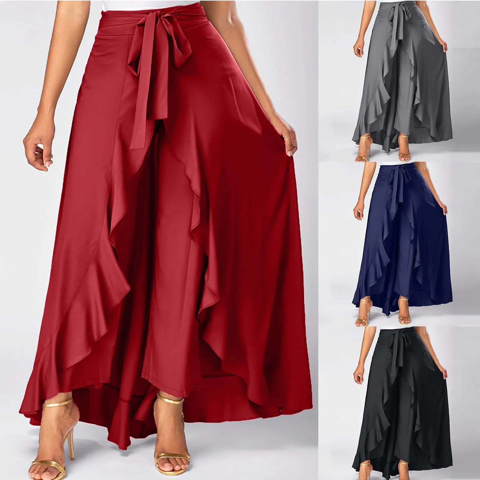Funki Buys | Skirts | Women's Elegant Long Ruffled Skirt Pants