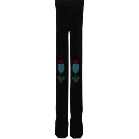 Girls Black Flower Tights