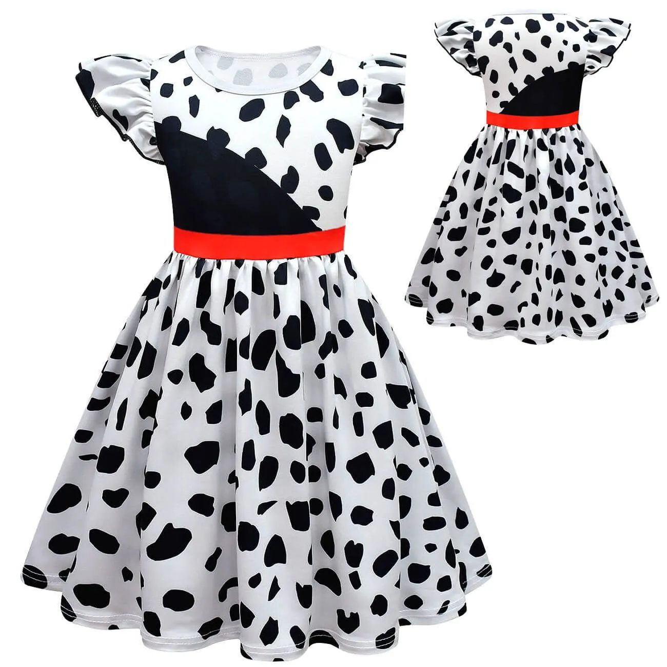 Grils White/ Black Costume Halloween Cosplay Dress Kids Cosplay Dress Wig Bag Full Set