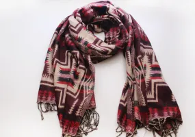 Hand Loomed Maroon & Cream Check Pattern Yak Wool Shawl