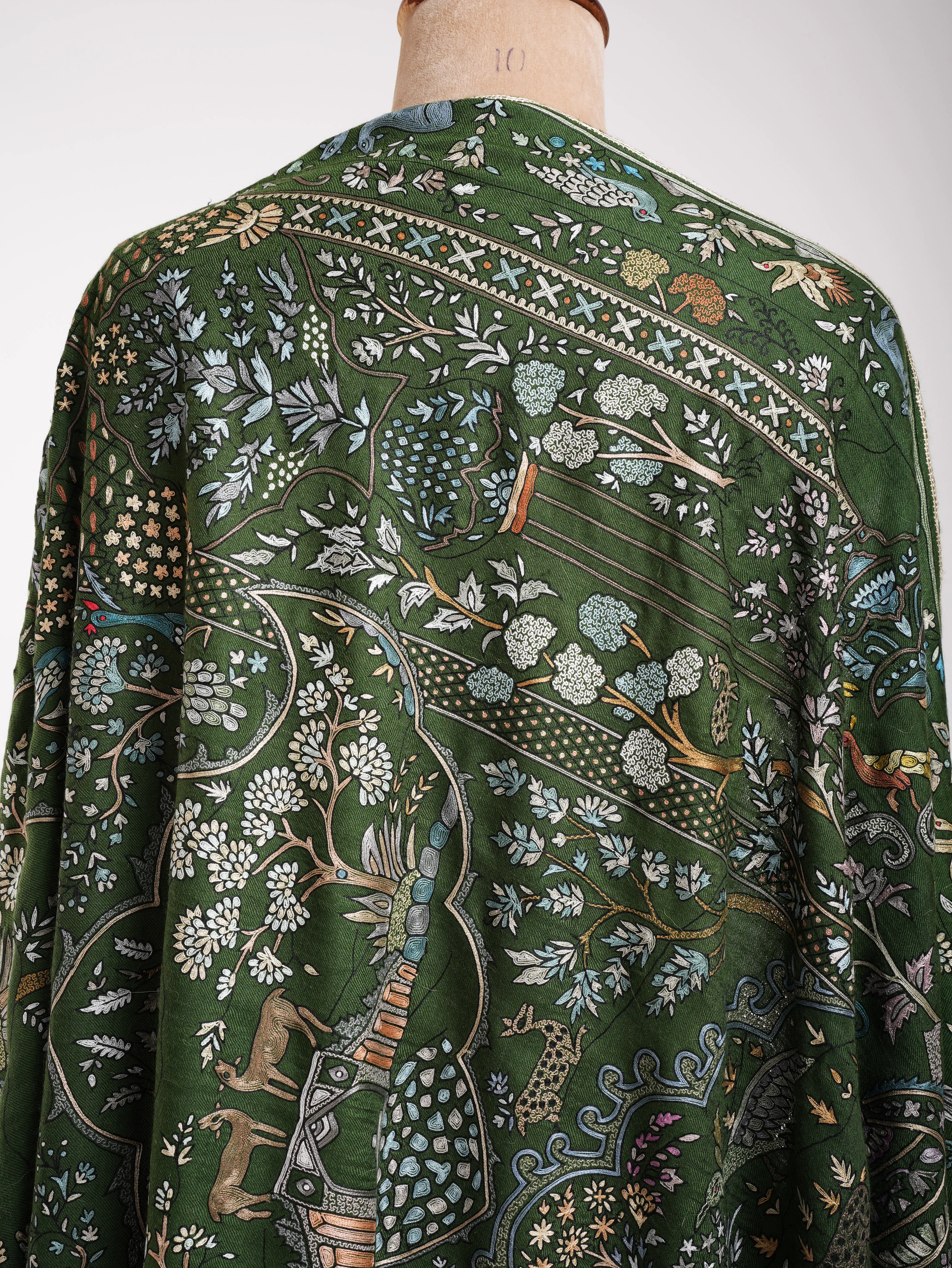 Handcrafted Indian Pashmina Embroidered Shawl in Green