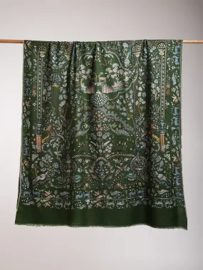 Handcrafted Indian Pashmina Embroidered Shawl in Green