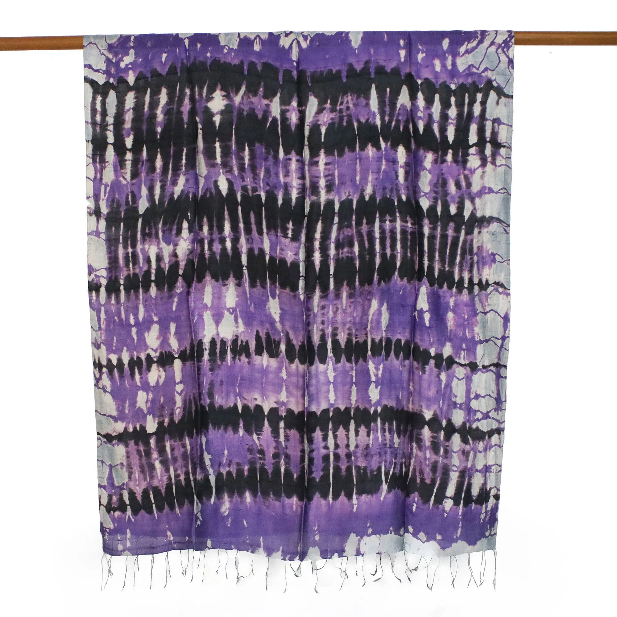 Handwoven Black and Purple Tie-Dye Silk Shawl from Thailand - Purple Monarch | NOVICA