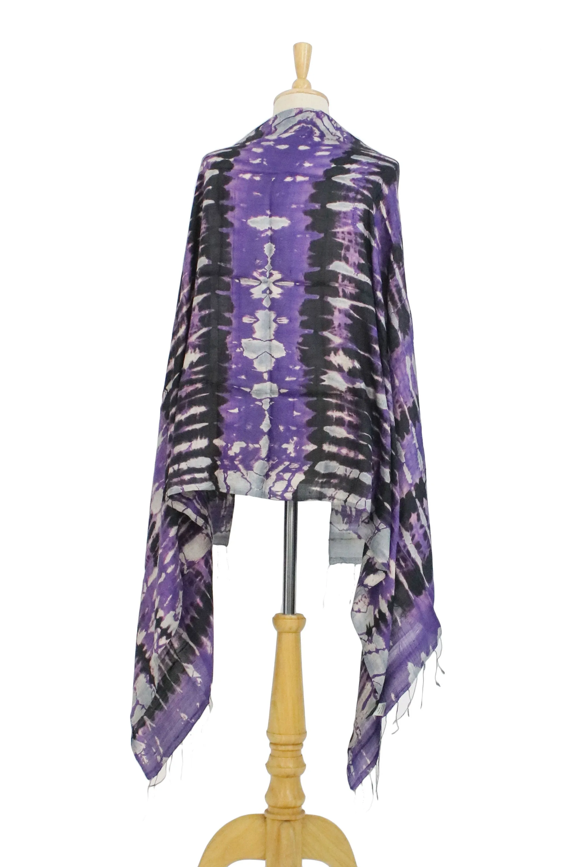 Handwoven Black and Purple Tie-Dye Silk Shawl from Thailand - Purple Monarch | NOVICA