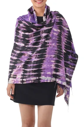 Handwoven Black and Purple Tie-Dye Silk Shawl from Thailand - Purple Monarch | NOVICA
