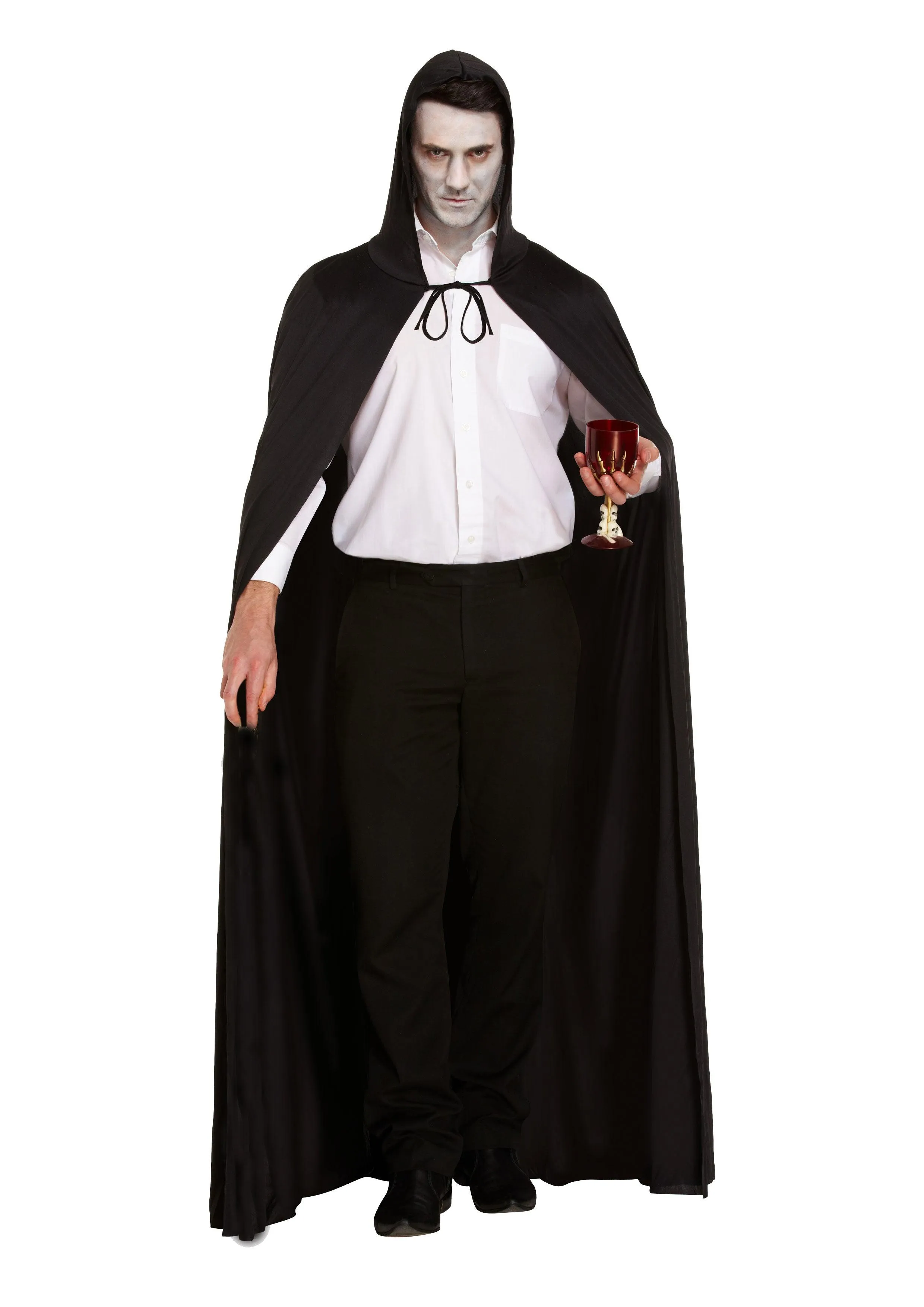 Horror Costume Set: Long Black Cape with Hood, Bleeding Scream Mask, and Fake Bloody Knife (38 cm)