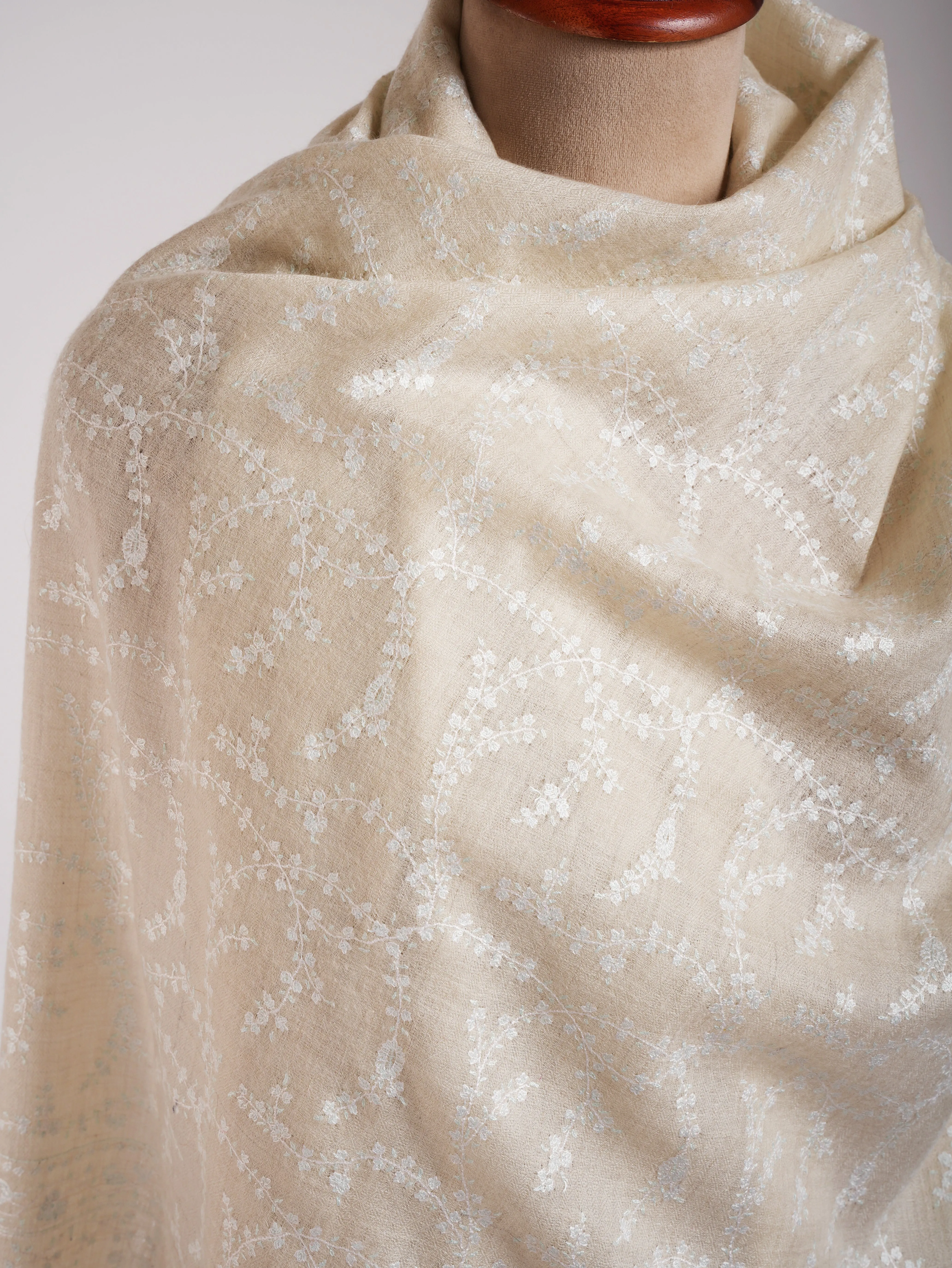 Ivory Pashmina Shawl White Sozni Embroidery