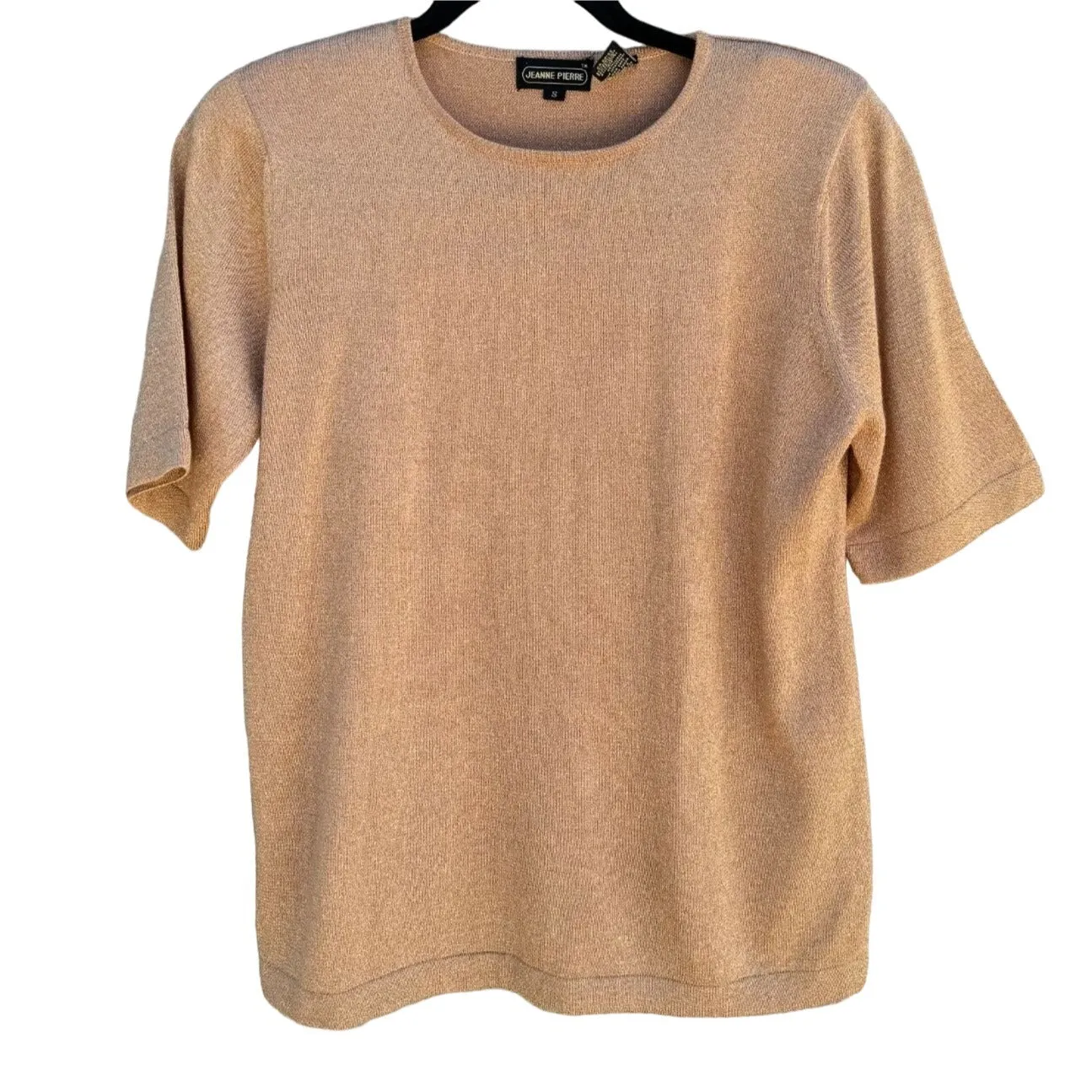 Jeanne Pierre Vintage Gold Metallic Knit Short Sleeve Women's Shirt Blouse Top