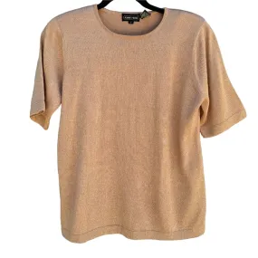 Jeanne Pierre Vintage Gold Metallic Knit Short Sleeve Women's Shirt Blouse Top