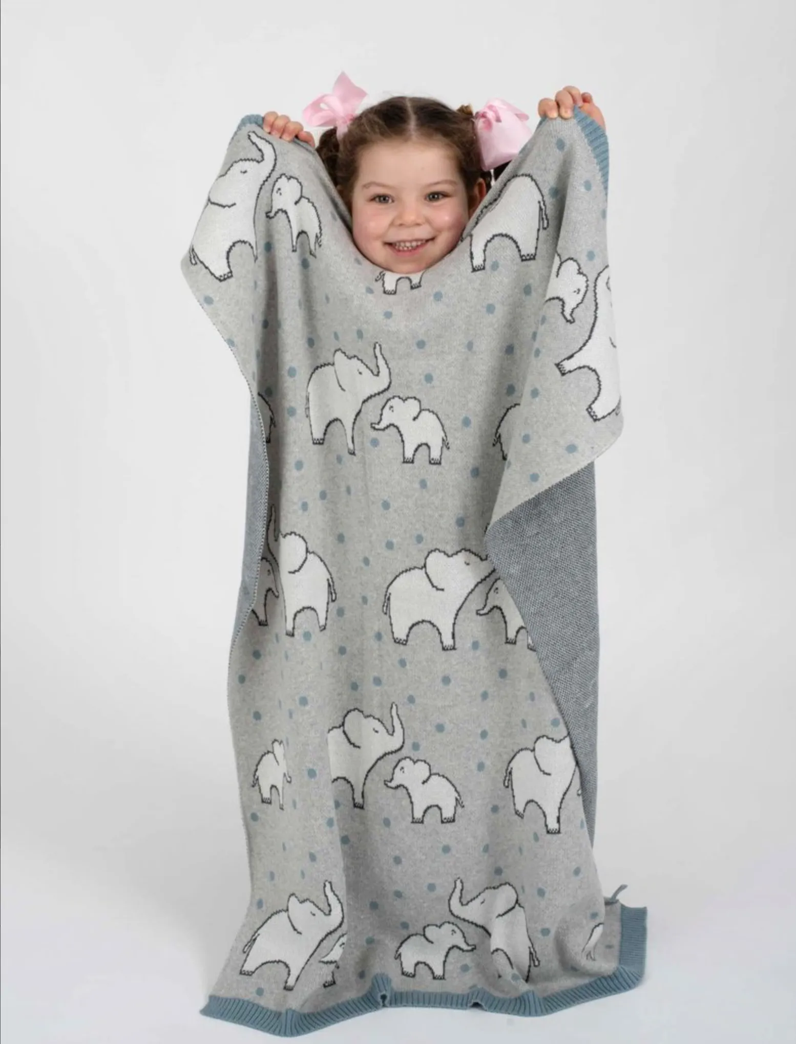 Jimmy Blue Elephant Polka Dot Cotton Knit Baby Blanket