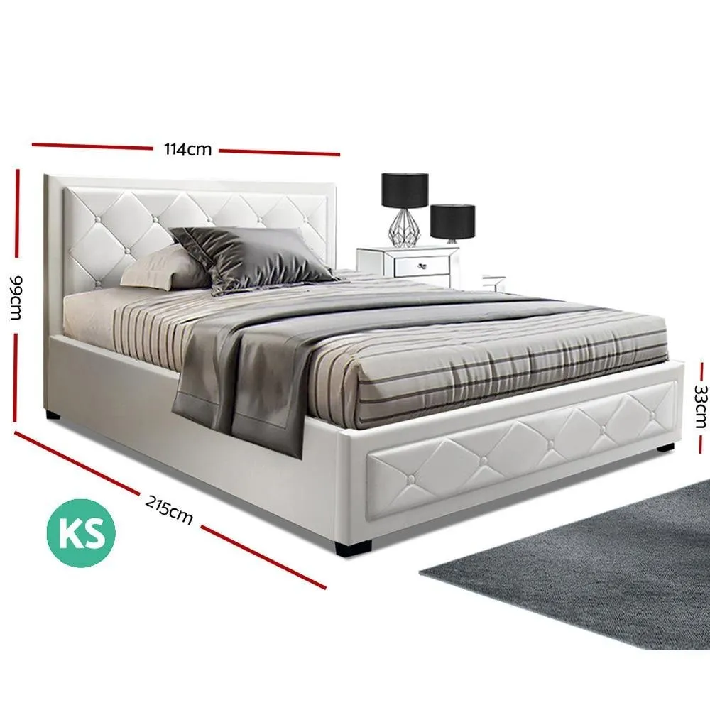 King Single Package | Bronte Storage Bed Frame White & Bonita Euro Top Mattress (Medium Firm)
