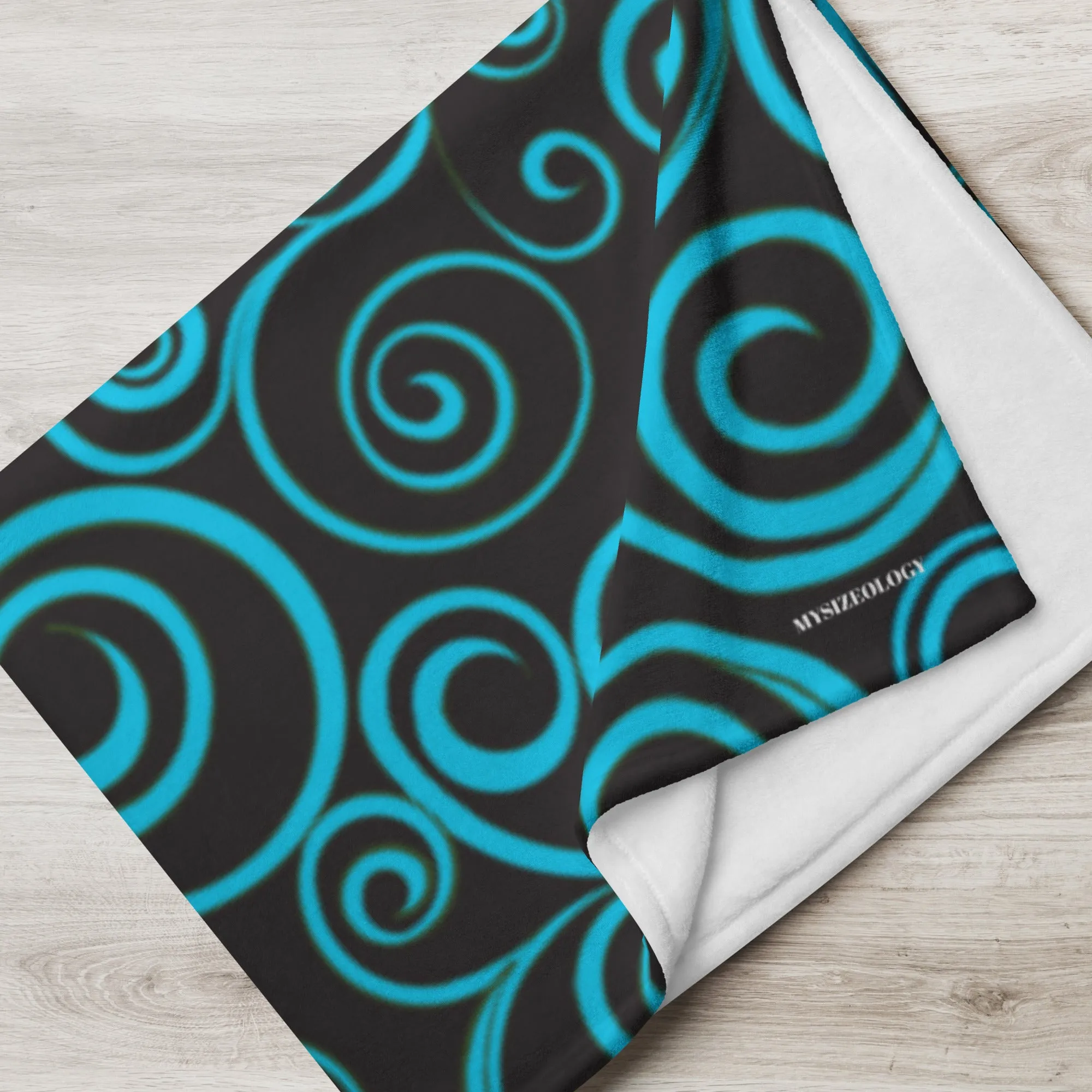 Large Blue Spiral on Black super Soft Throw Blanket 50x60” & 60x80” Towel 30x40”