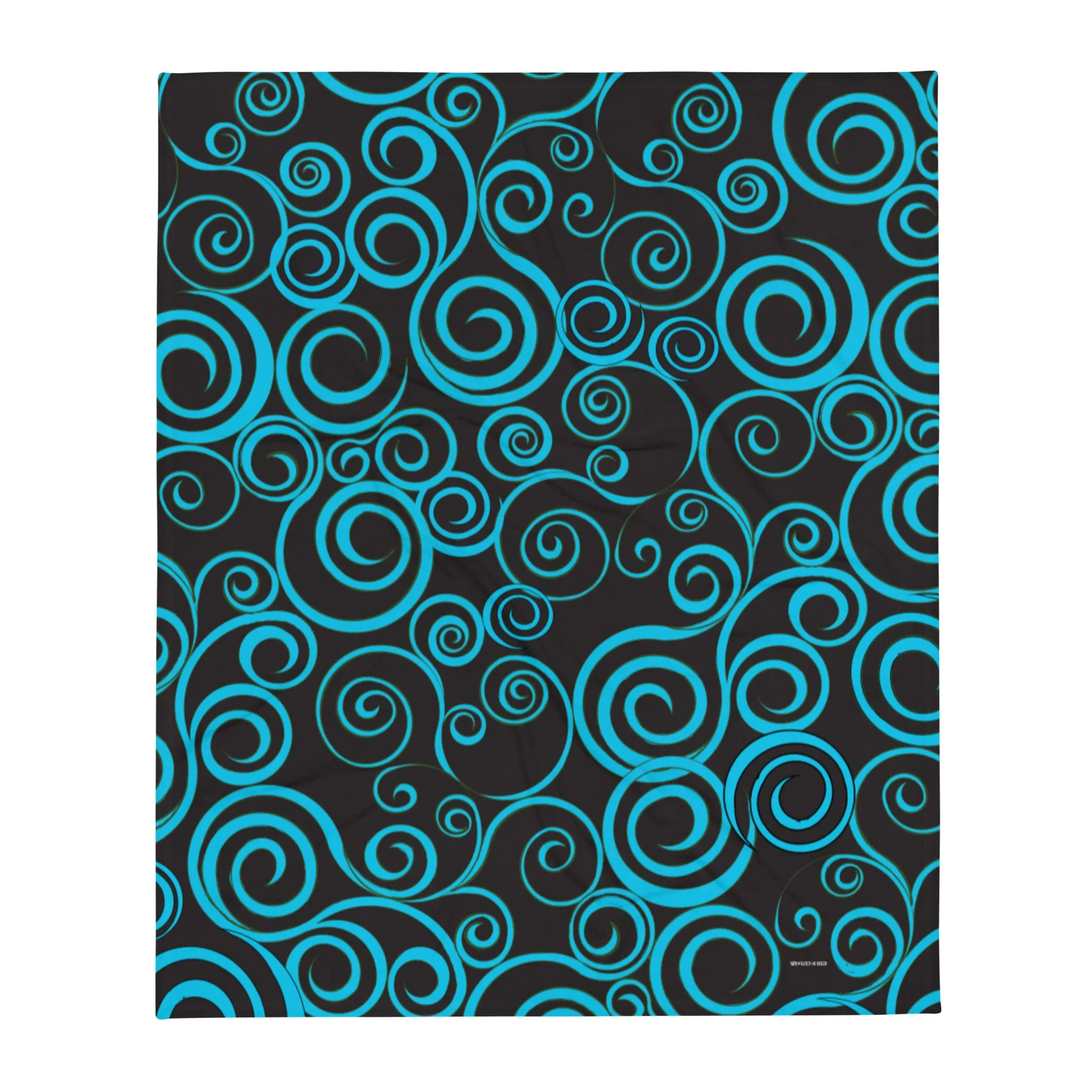 Large Blue Spiral on Black super Soft Throw Blanket 50x60” & 60x80” Towel 30x40”