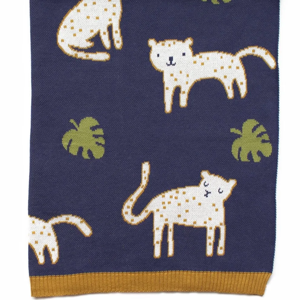 Leopold Leopard Cotton Knit Baby Blanket Indus Design