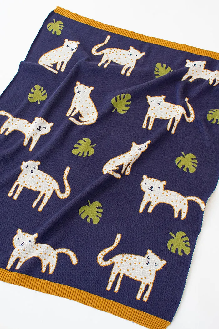 Leopold Leopard Cotton Knit Baby Blanket Indus Design
