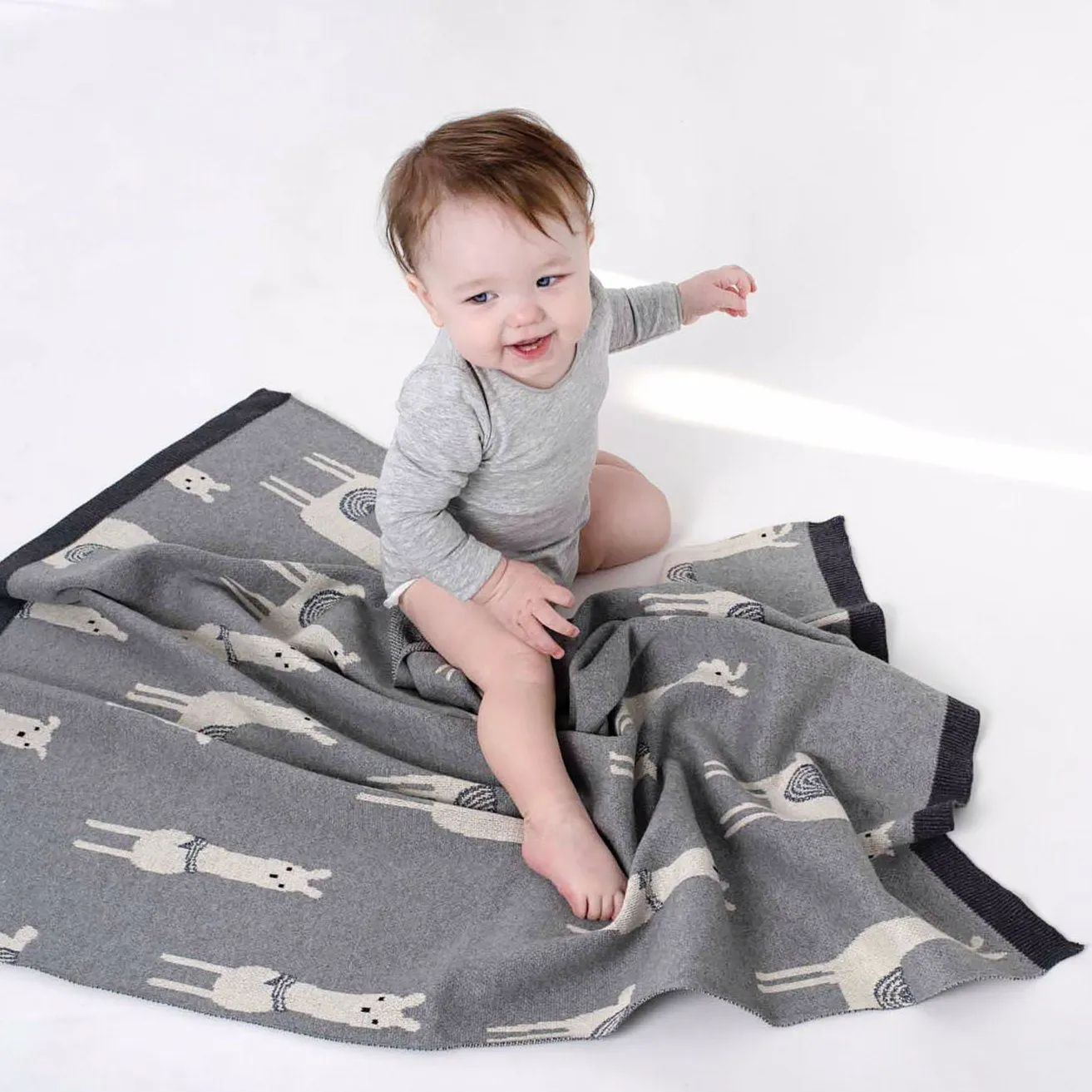 Logan Llama Cotton Knit Baby Blanket