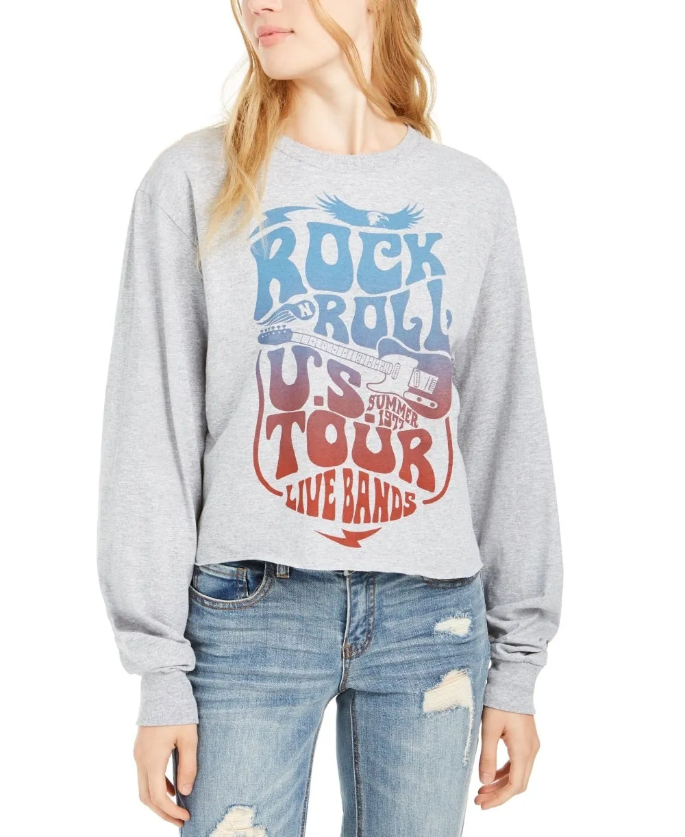 Love Tribe Junior's Rock N Roll Graphic T-Shirt Gray Size Medium