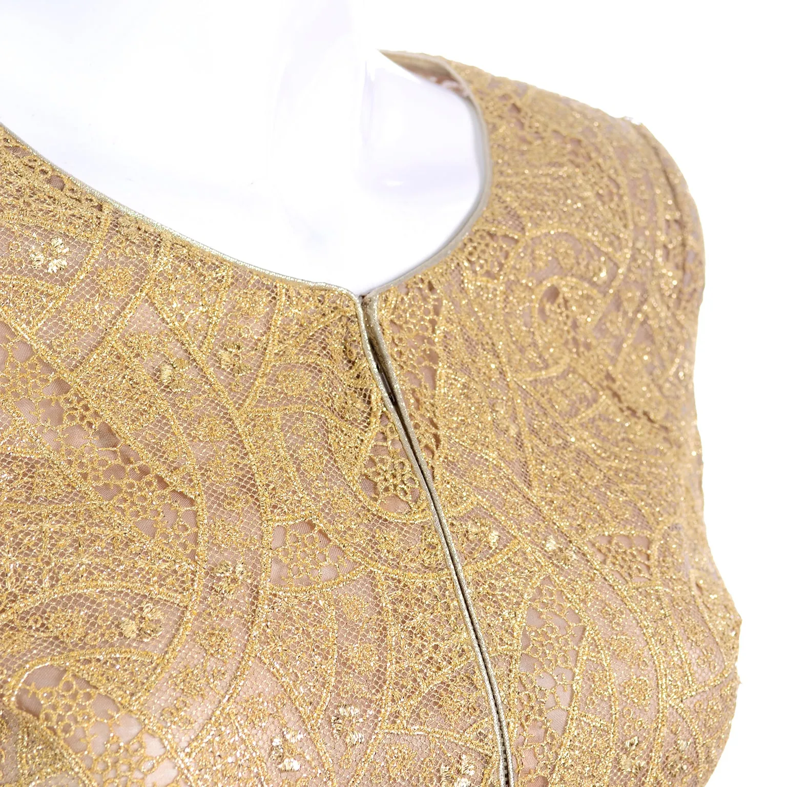 Mary McFadden Couture Gold Lame Print Harem Pants & Gold Lace Top