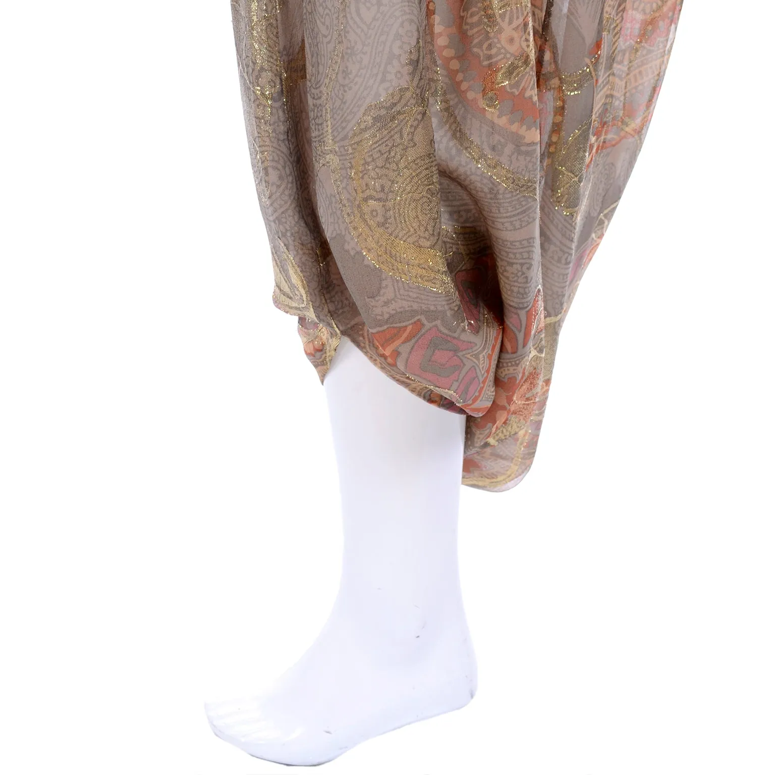 Mary McFadden Couture Gold Lame Print Harem Pants & Gold Lace Top