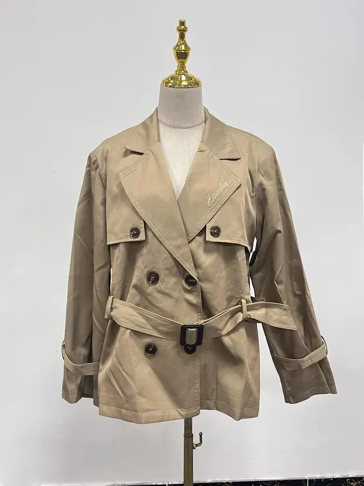 Metaversmall Solid Spliced Belt Casual Trench For Women Lapel Long Sleeve Patchwork Double Breasted Designer Coats Female New