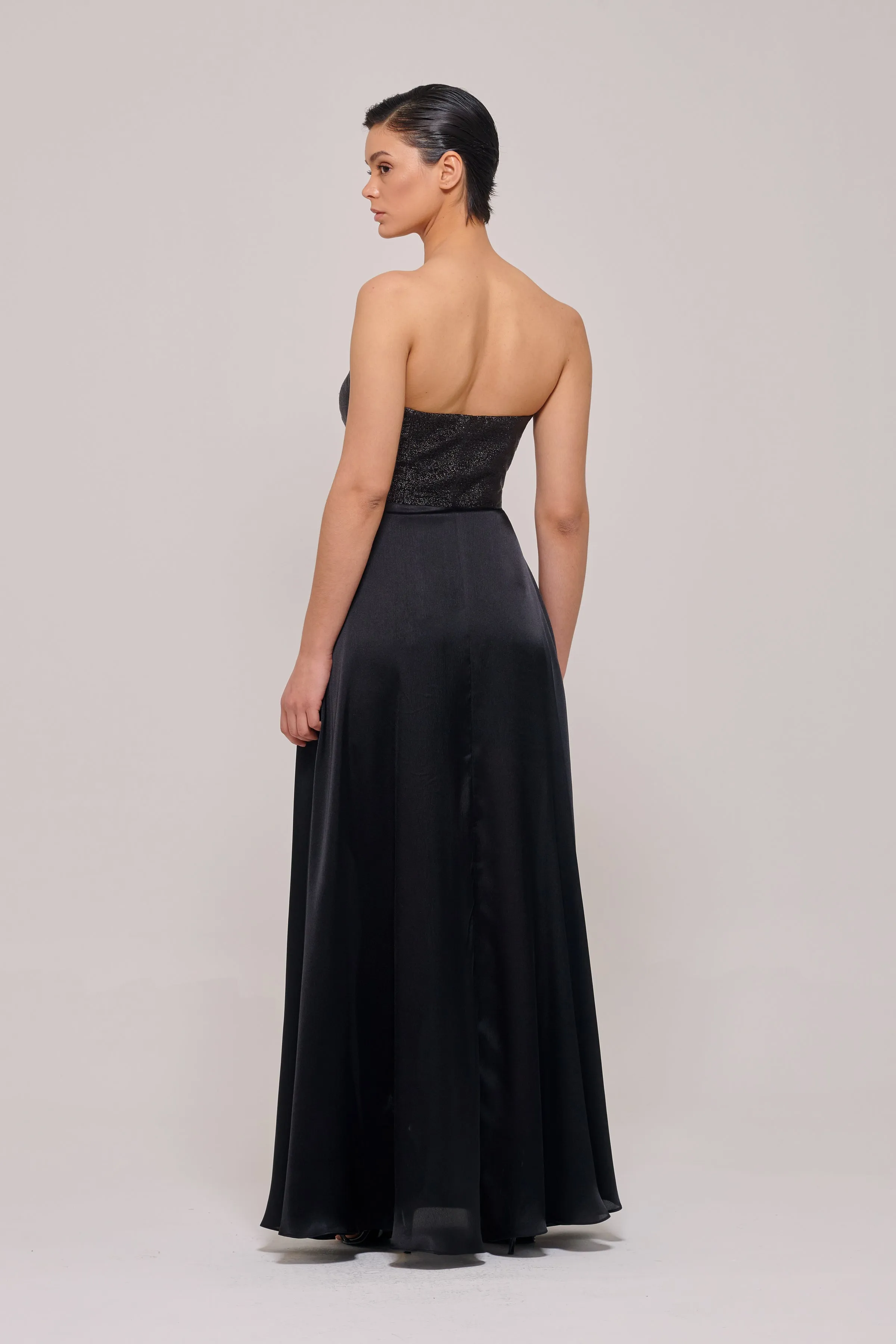 Mini Strapless Black Jumpsuit with Overskirt