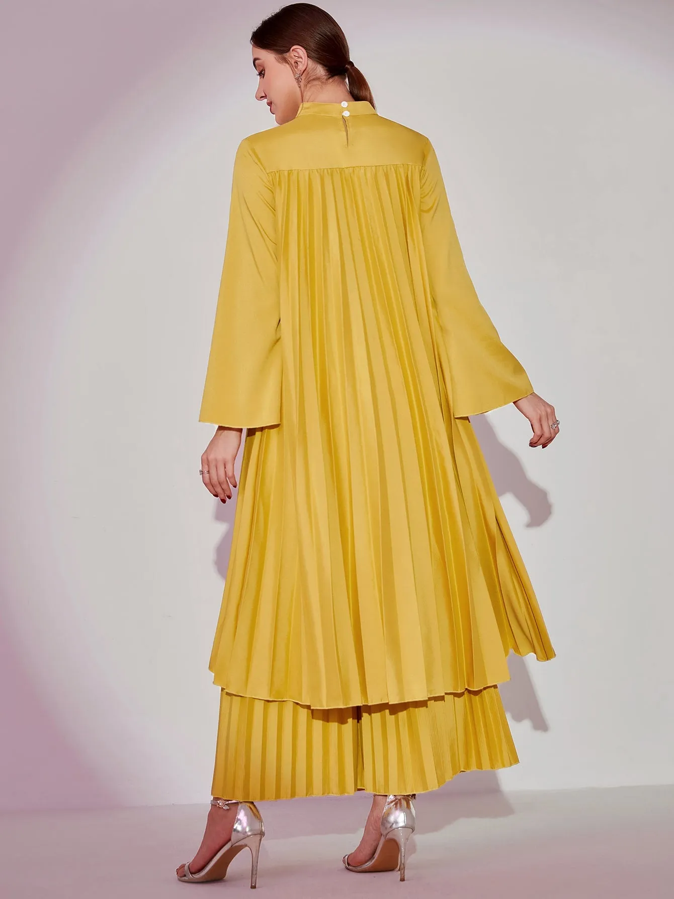 Mock Neck Asymmetrical Hem Top & Pleated Skirt Set