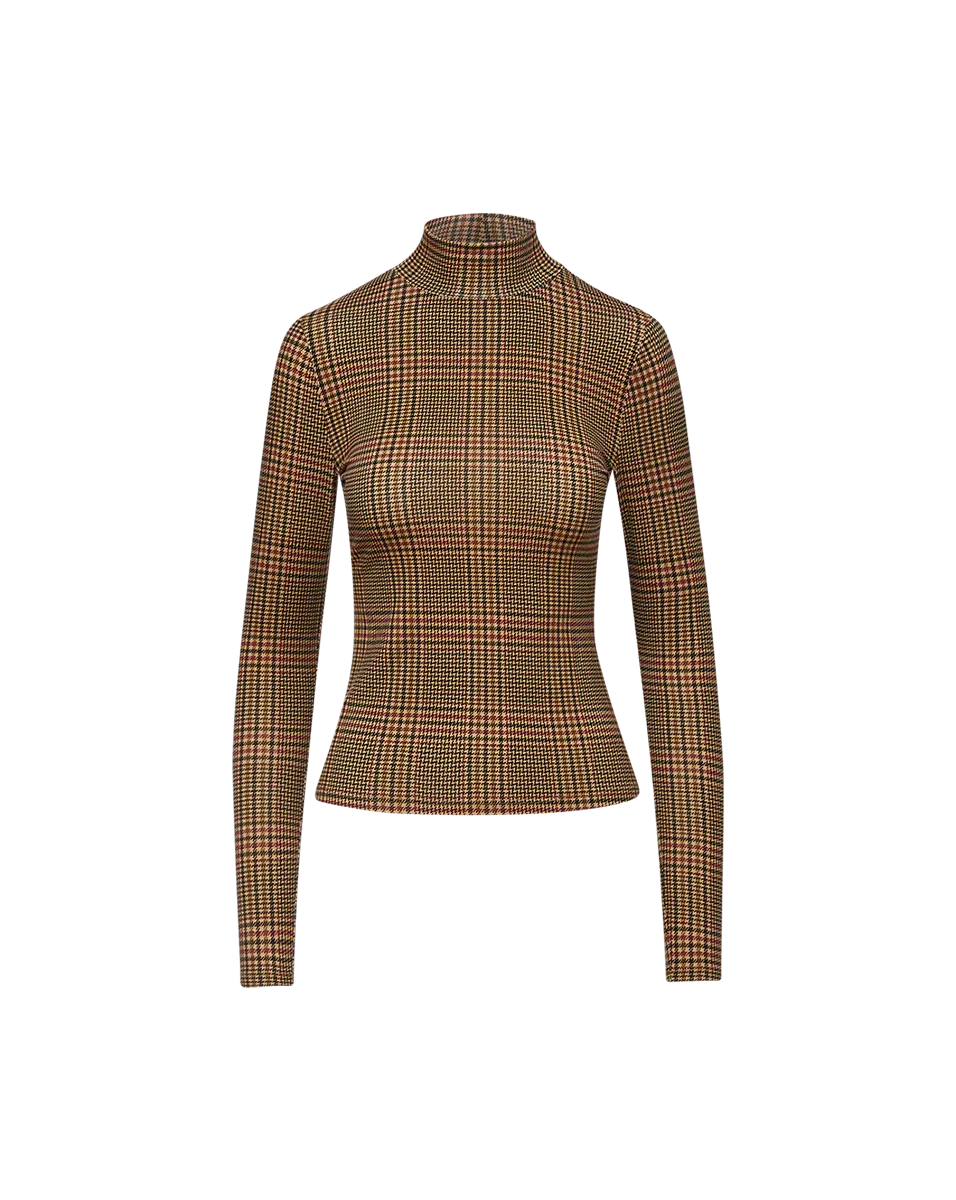 Nate Plaid Turtleneck - Camel Black