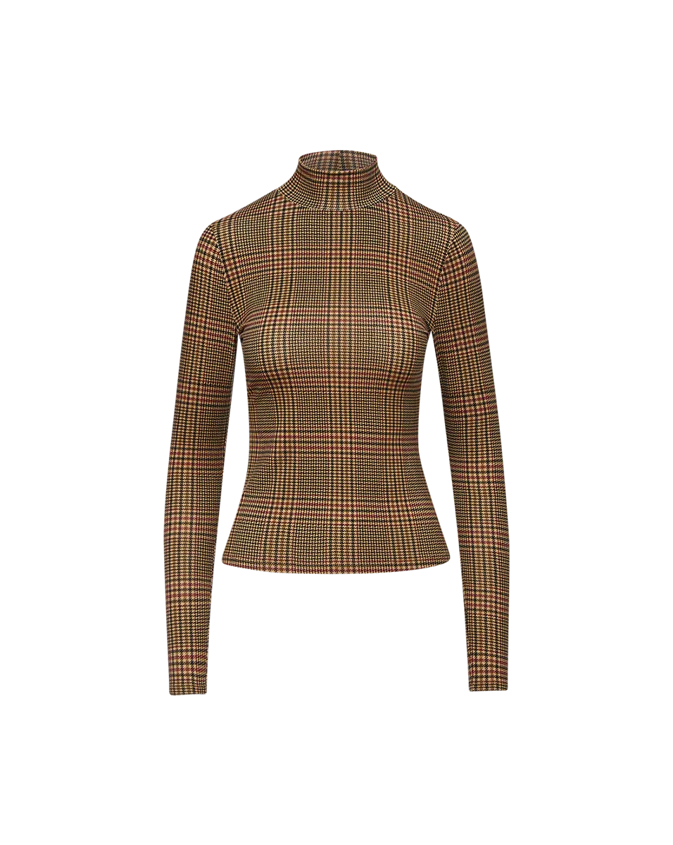 Nate Plaid Turtleneck - Camel Black