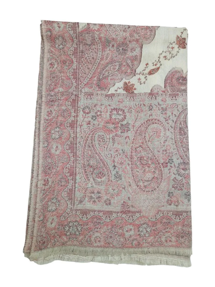 Needle Work Shawl | Woolen Shawl |White
