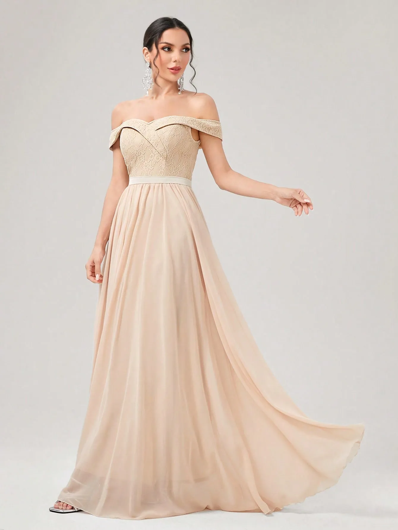 Off Shoulder Fold Pleated Maxi Dress