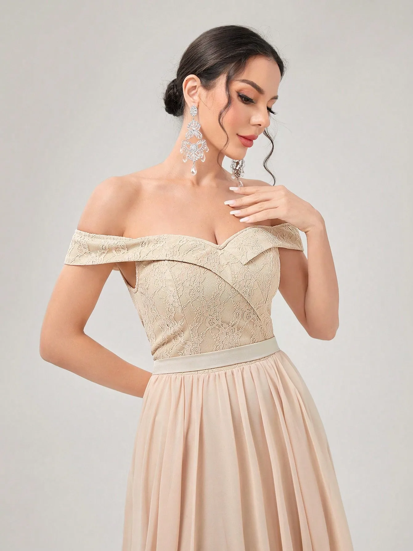 Off Shoulder Fold Pleated Maxi Dress
