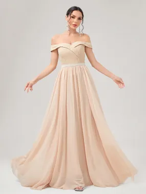 Off Shoulder Fold Pleated Maxi Dress