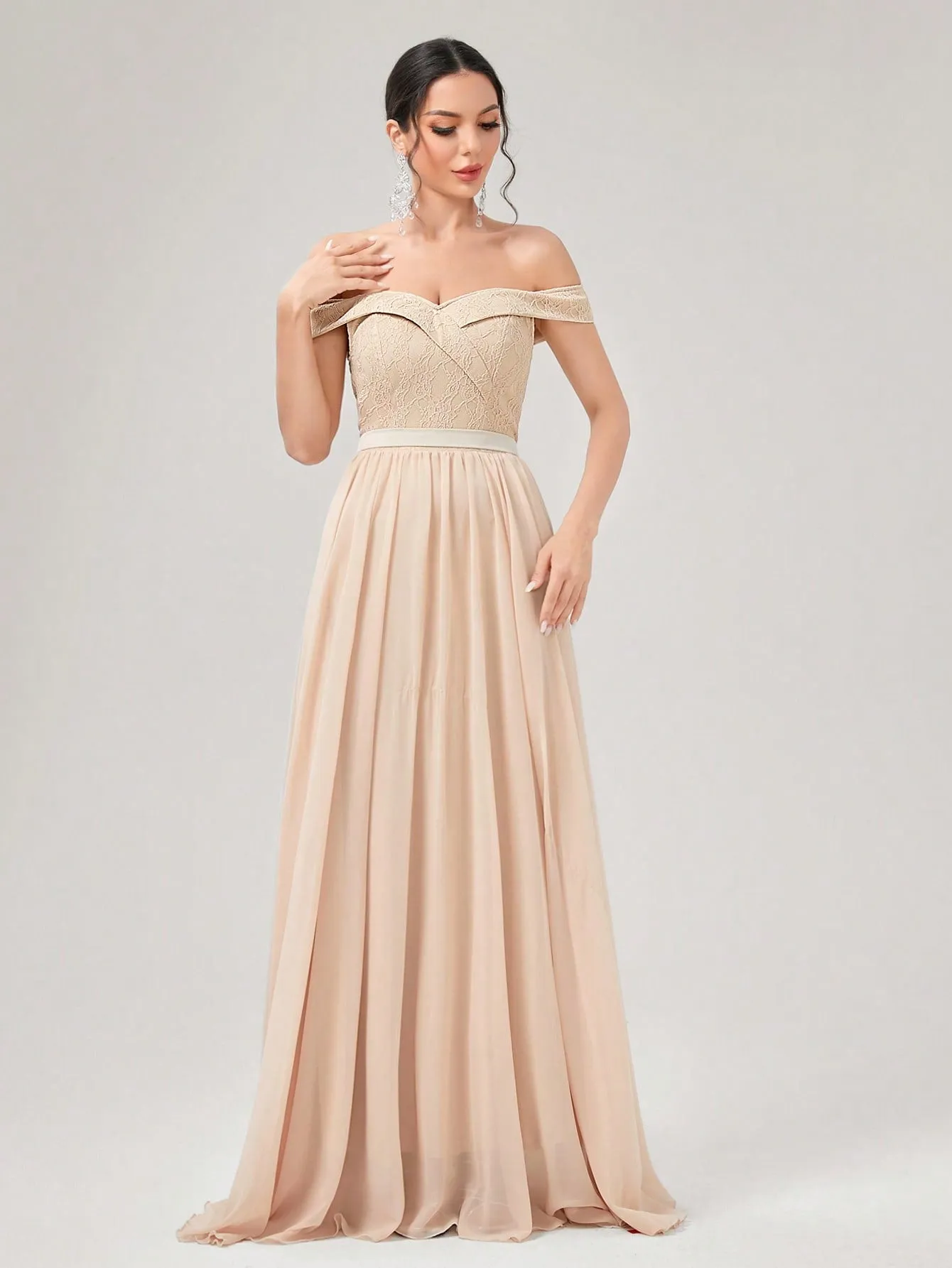 Off Shoulder Fold Pleated Maxi Dress