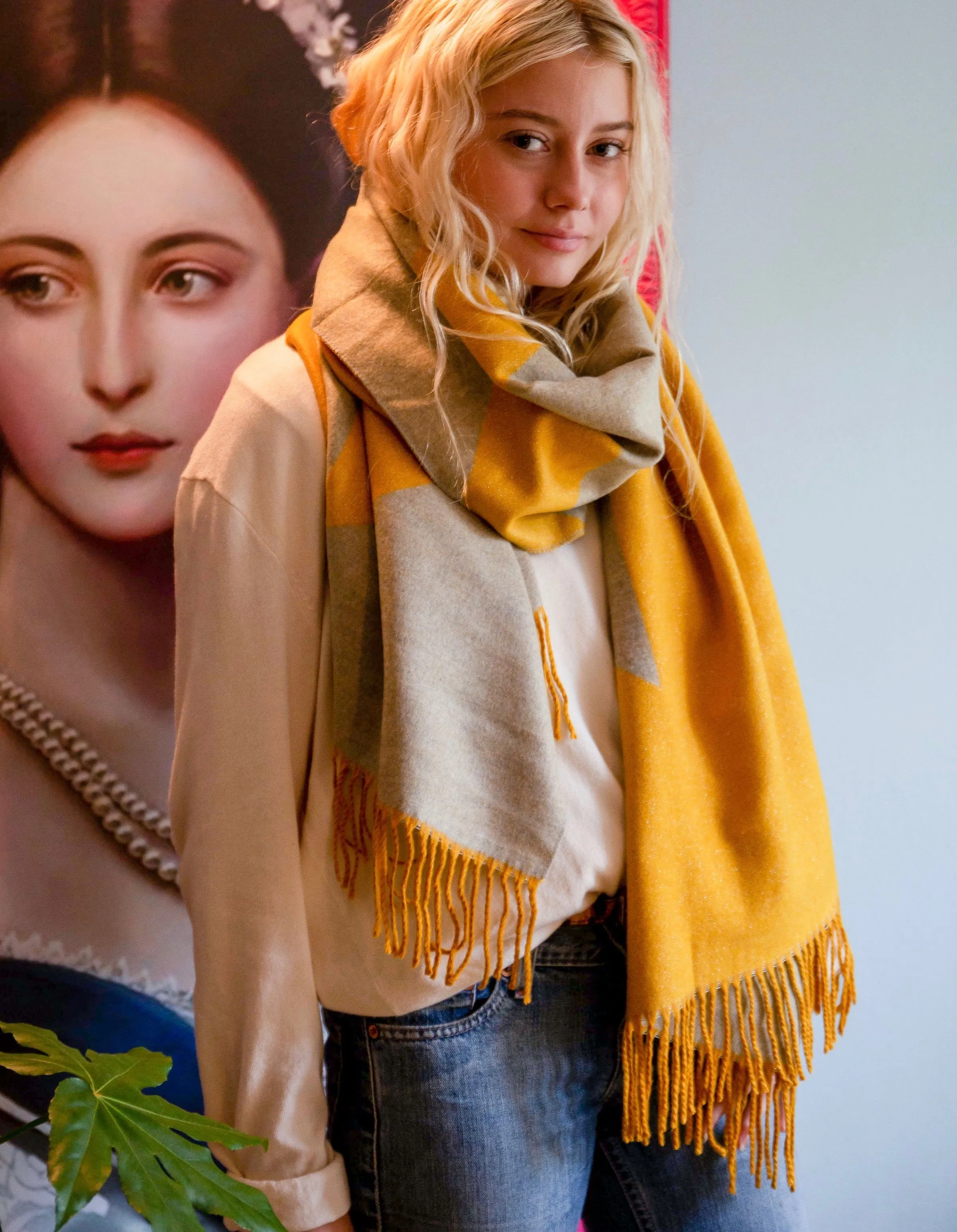 Personalised Mustard To Grey Cashmere Blend Scarf