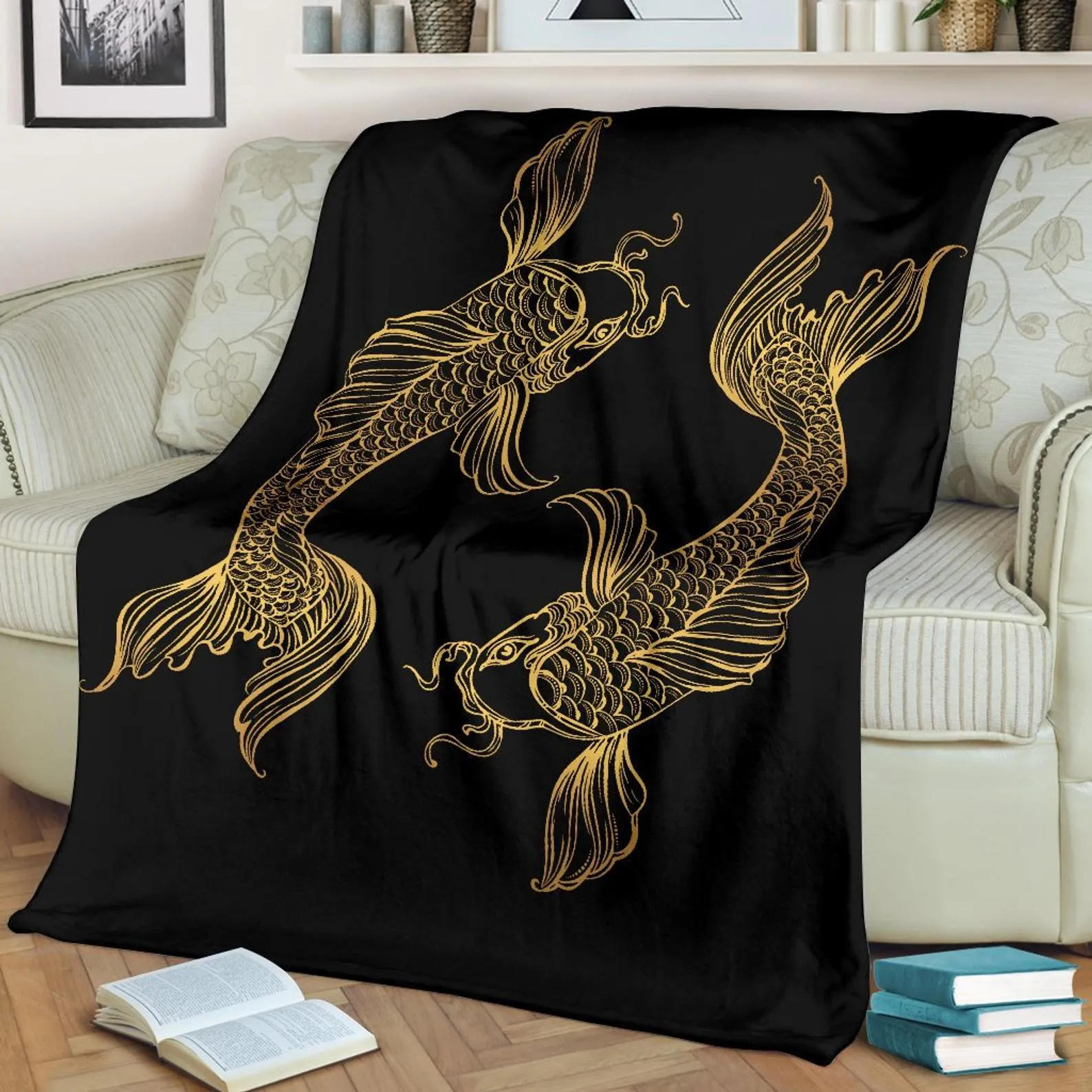 Pisces Zodiac Blanket, Golden Pisces Fish Lover Throw Blanket, Teen Girls Boys And Adult Micro Fleece Blanket, Warm Pisces Throw Blanket