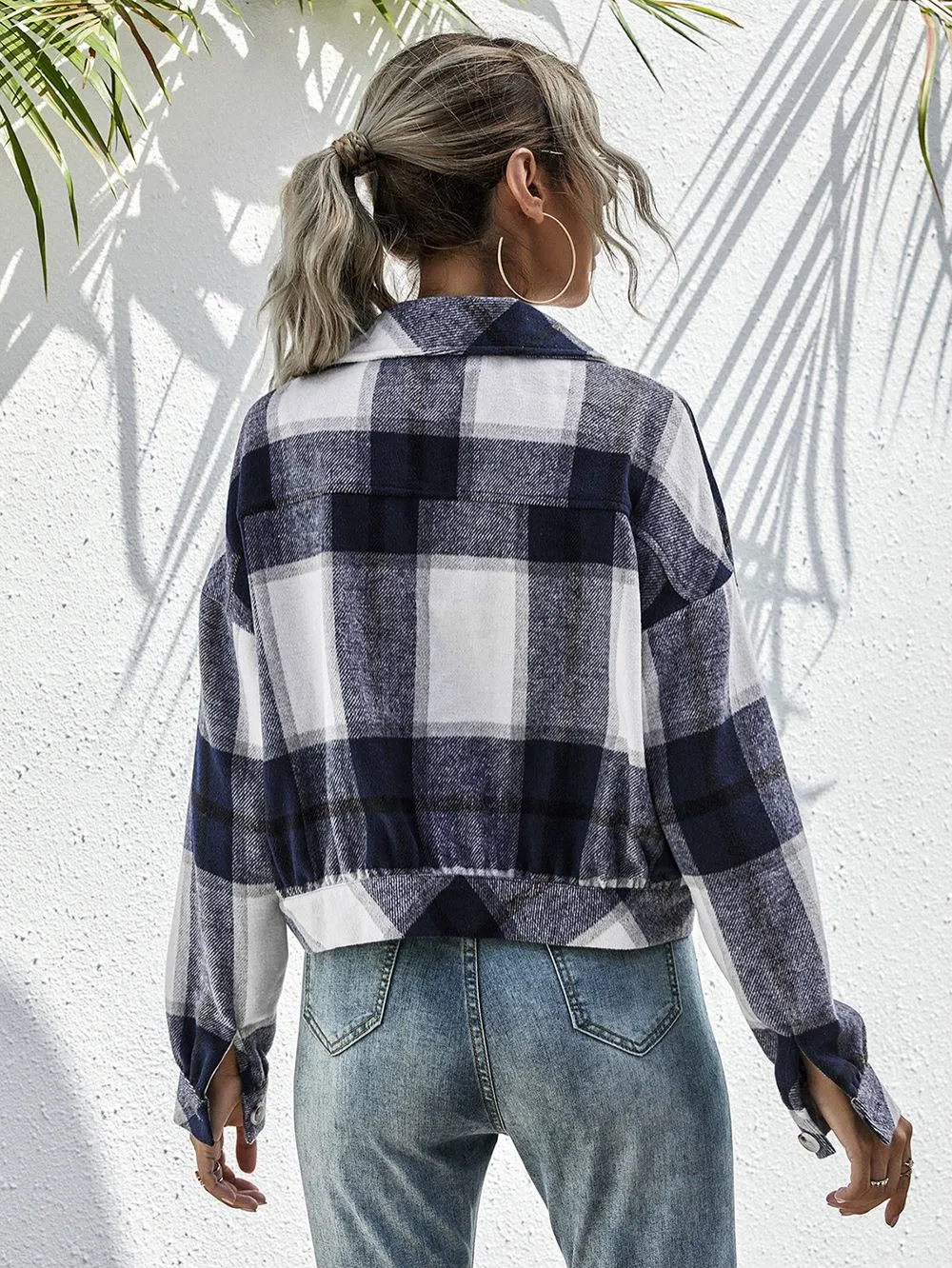 Plaid Print Drop Shoulder Jacket