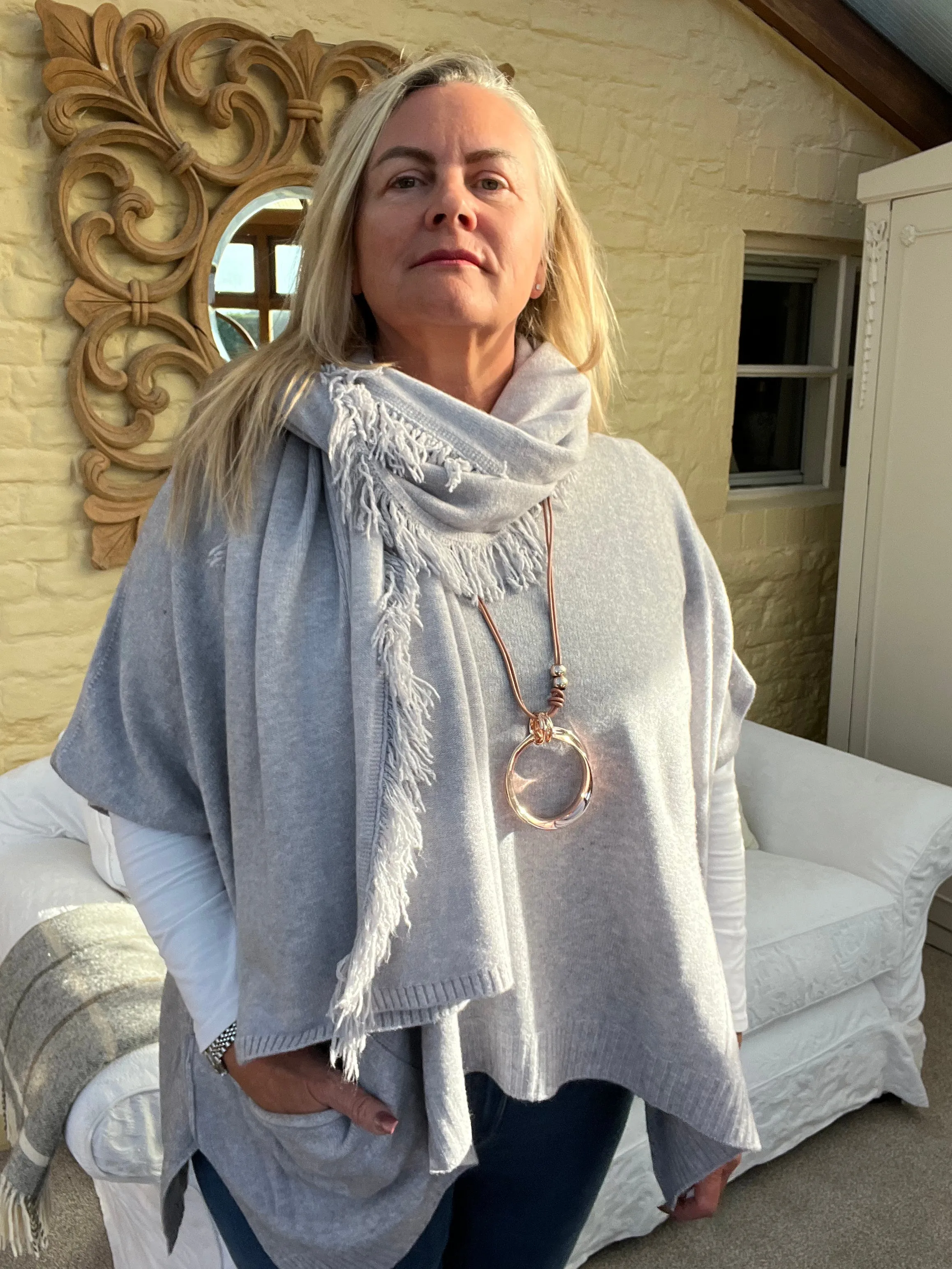 Portofino Fine Knitted Fringed End Long Scarf