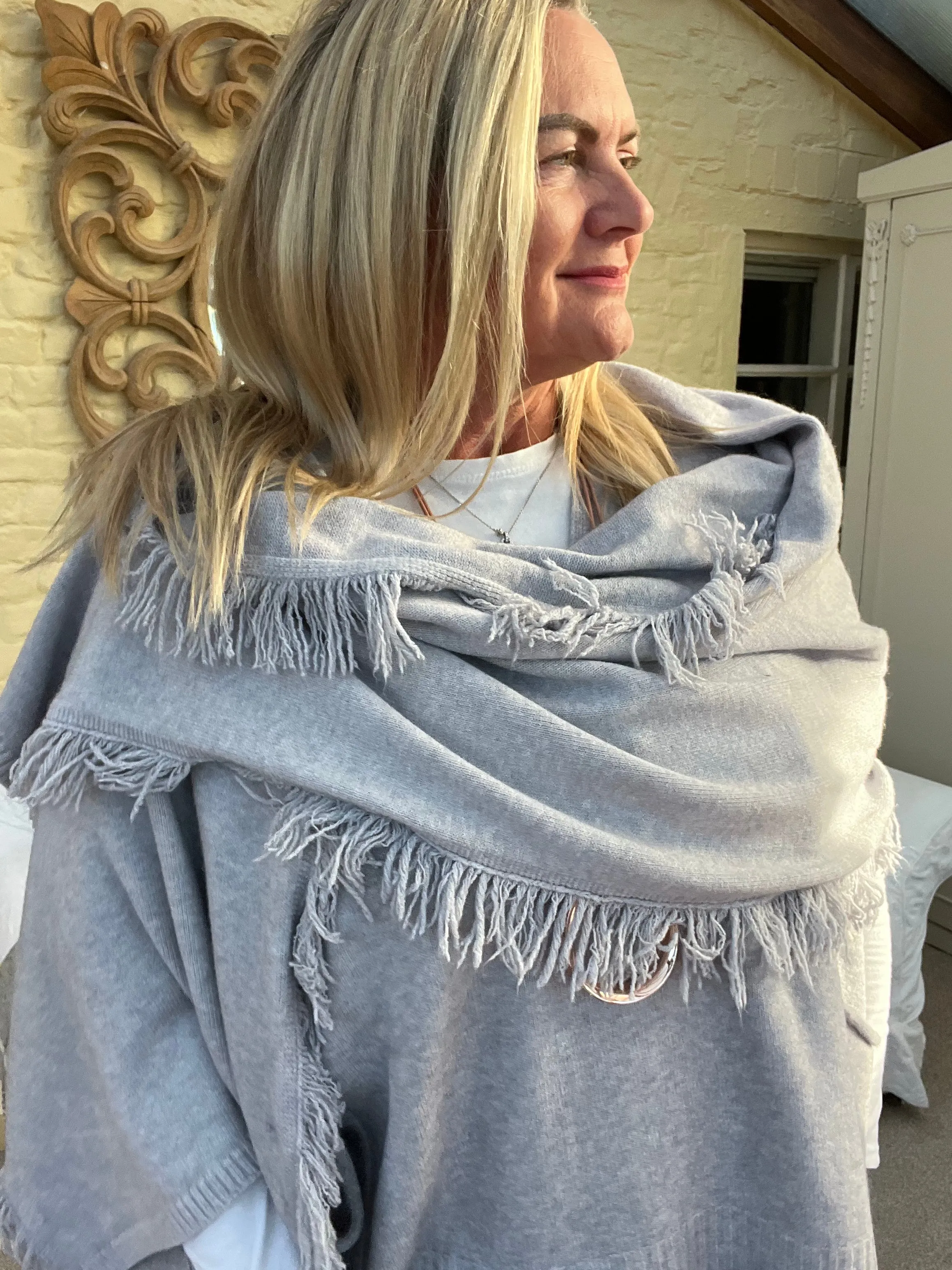 Portofino Fine Knitted Fringed End Long Scarf