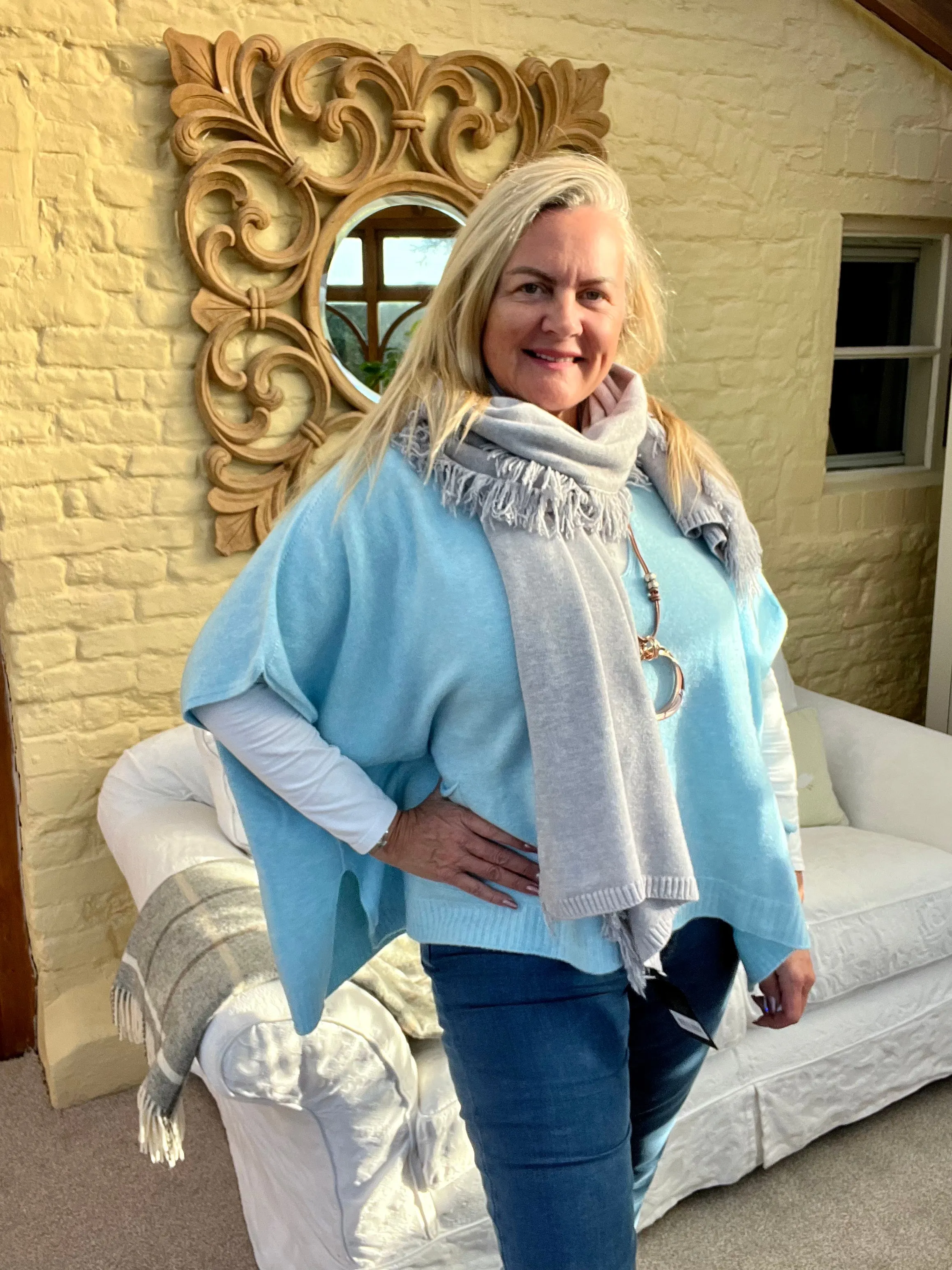 Portofino Fine Knitted Fringed End Long Scarf