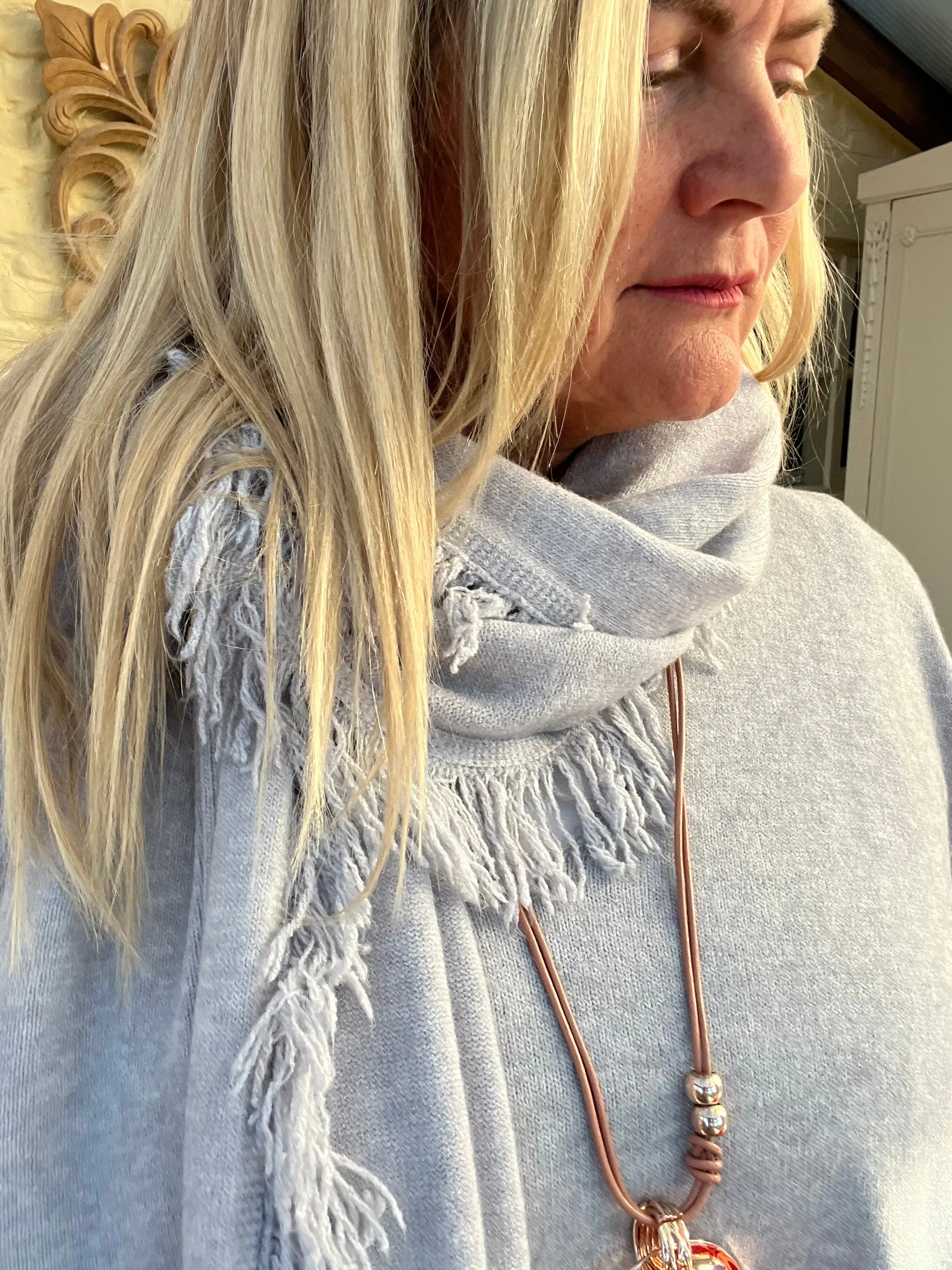 Portofino Fine Knitted Fringed End Long Scarf