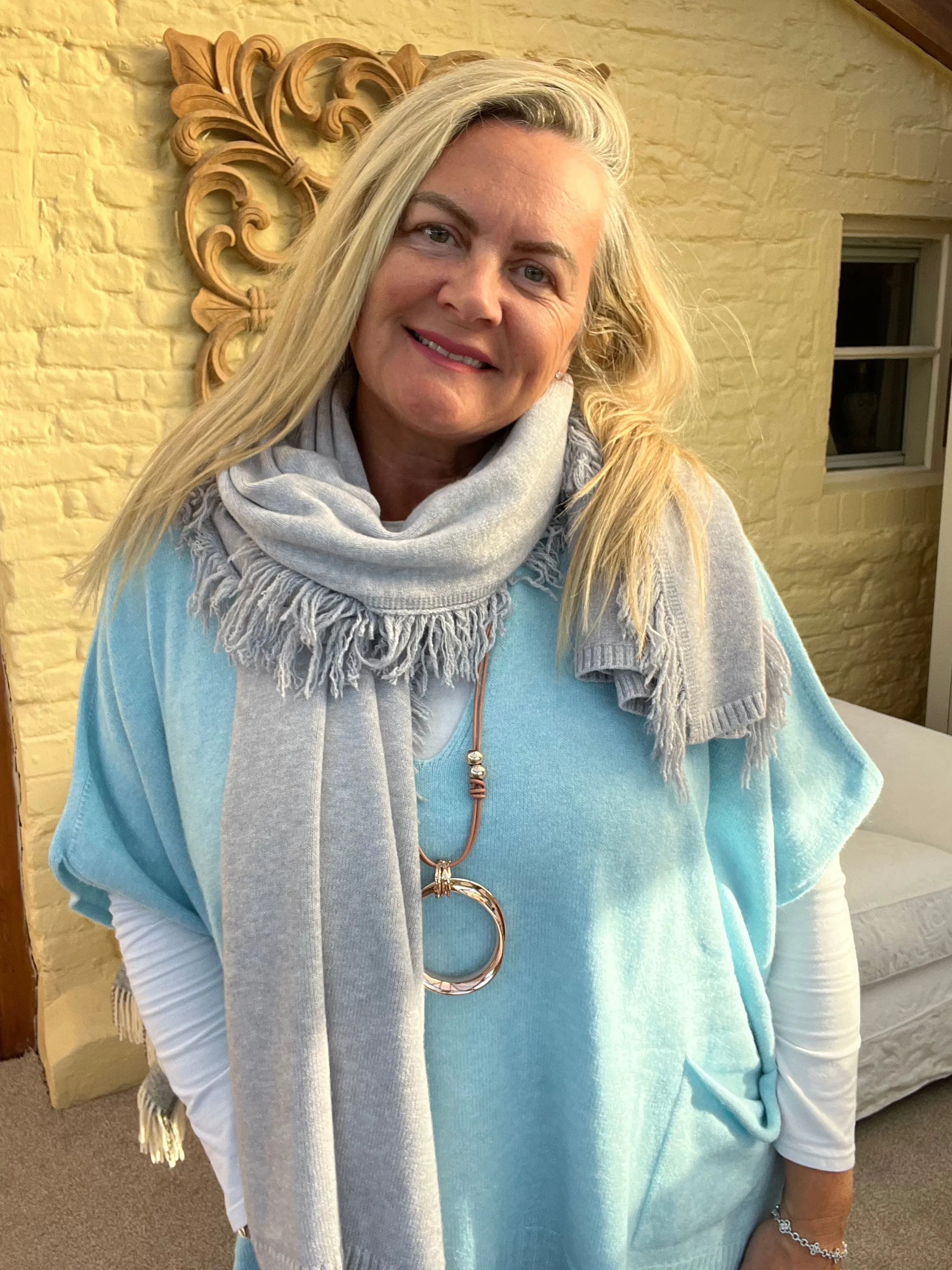 Portofino Fine Knitted Fringed End Long Scarf