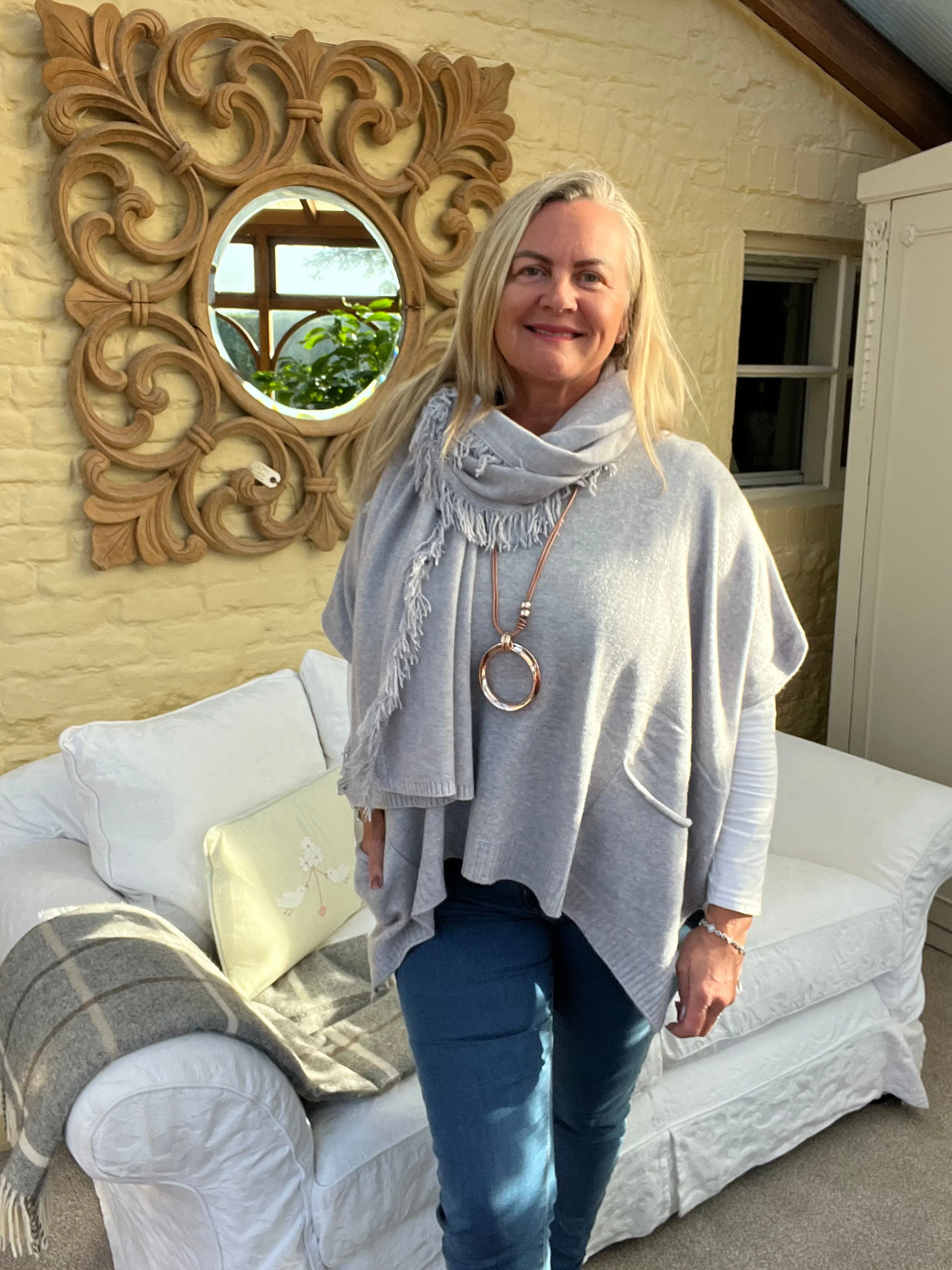 Portofino Fine Knitted Fringed End Long Scarf
