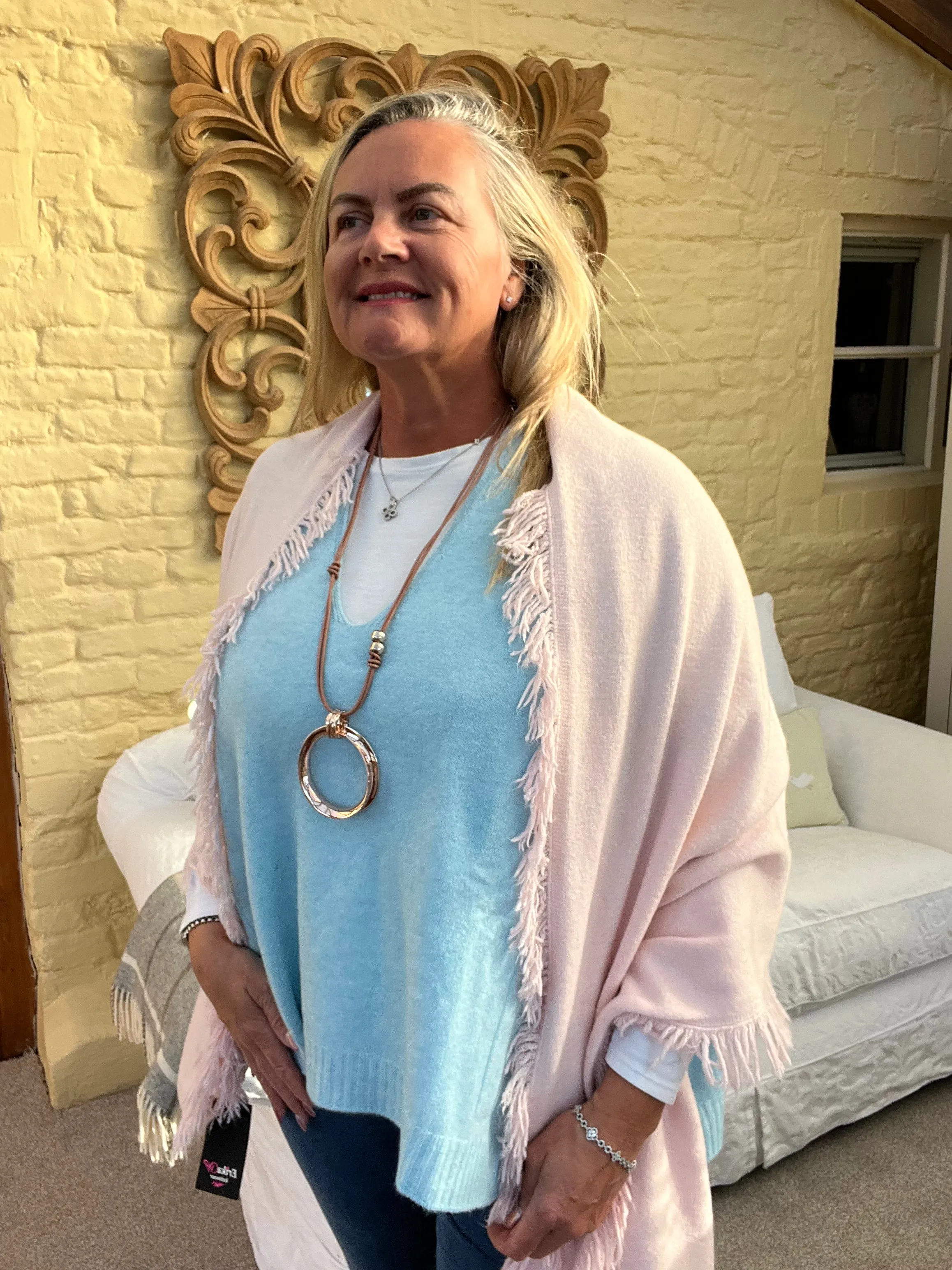 Portofino Fine Knitted Fringed End Long Scarf