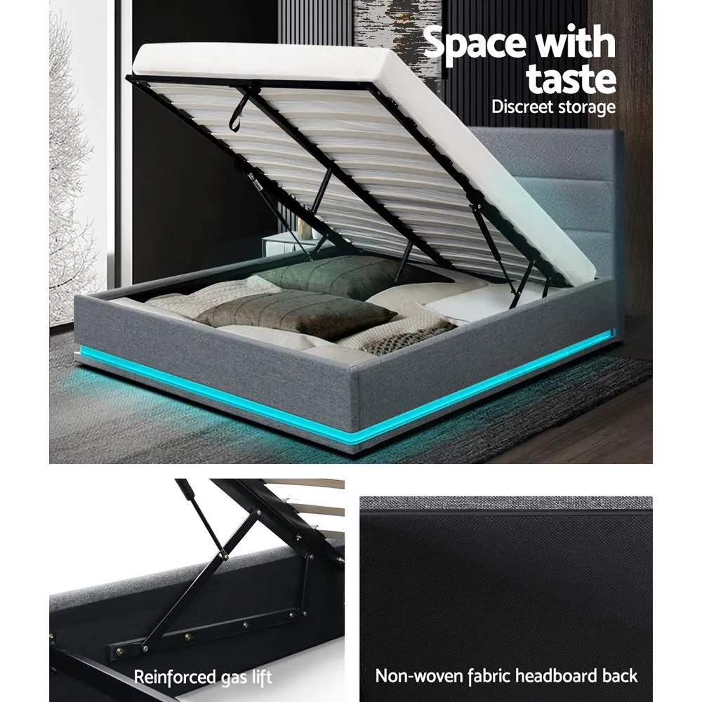 Queen Package | Henley LED Storage Bed Grey & Bonita Euro Top Mattress (Medium Firm)