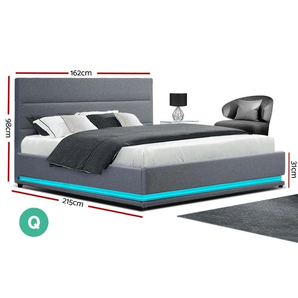 Queen Package | Henley LED Storage Bed Grey & Bonita Euro Top Mattress (Medium Firm)